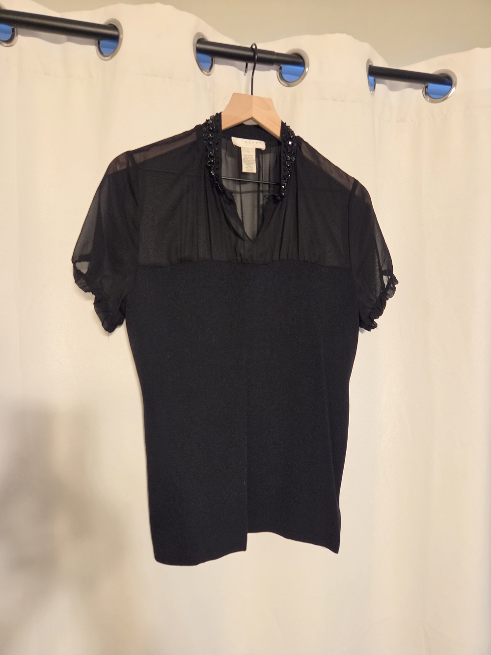 Black Beaded Short Sleeve Top